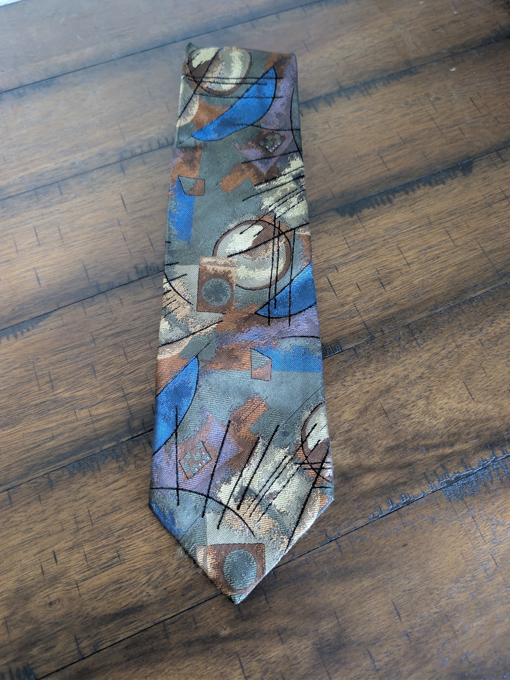 Bachrach Abstract Geometric Tie in Blue and Brown